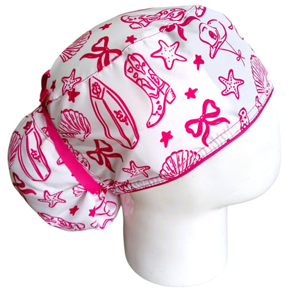 Gorro Quirúrgico Mujer y Portacarnet Vaquera Fucsia - gorro antifluido para mujer Doctools - foto 2
