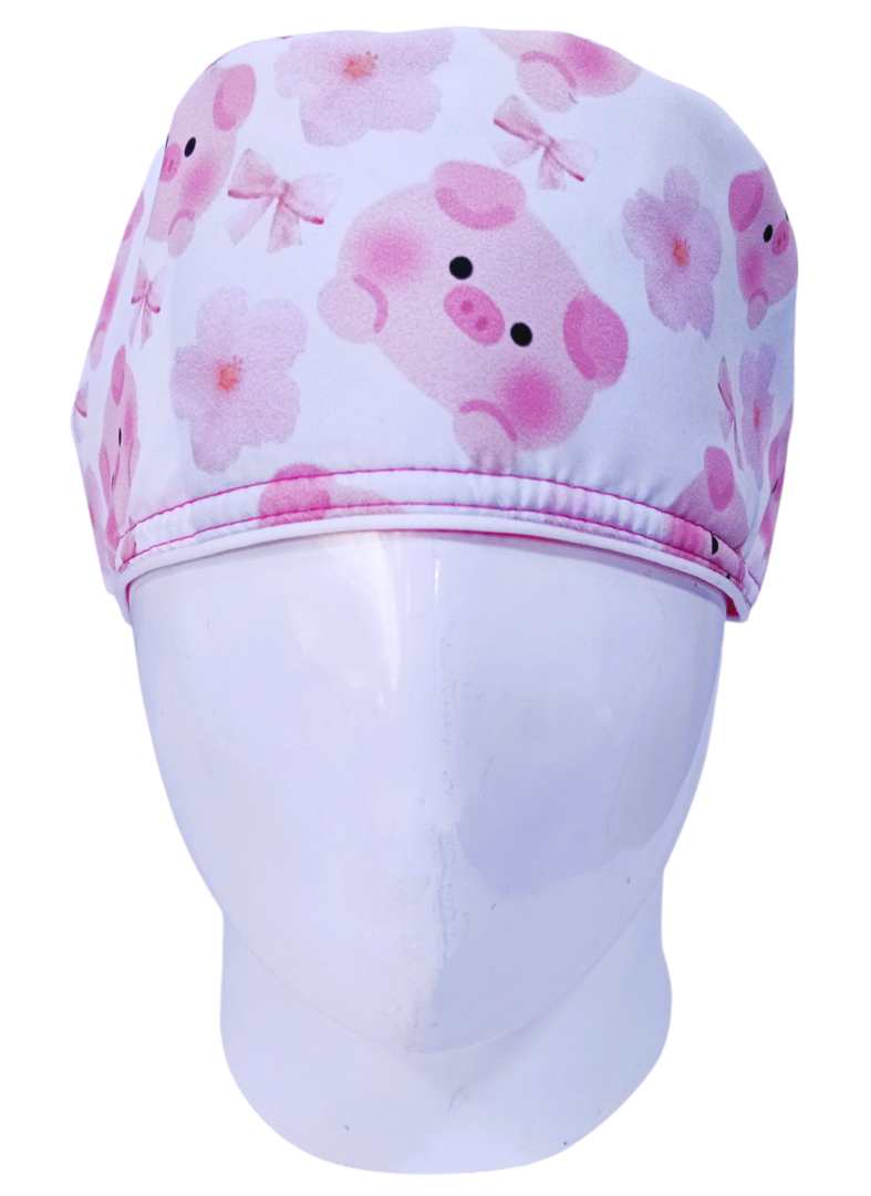 Gorro Quirúrgico Mujer y Portacarnet Cerdito Blanco Caritas - gorro antifluido para mujer Doctools - foto 3