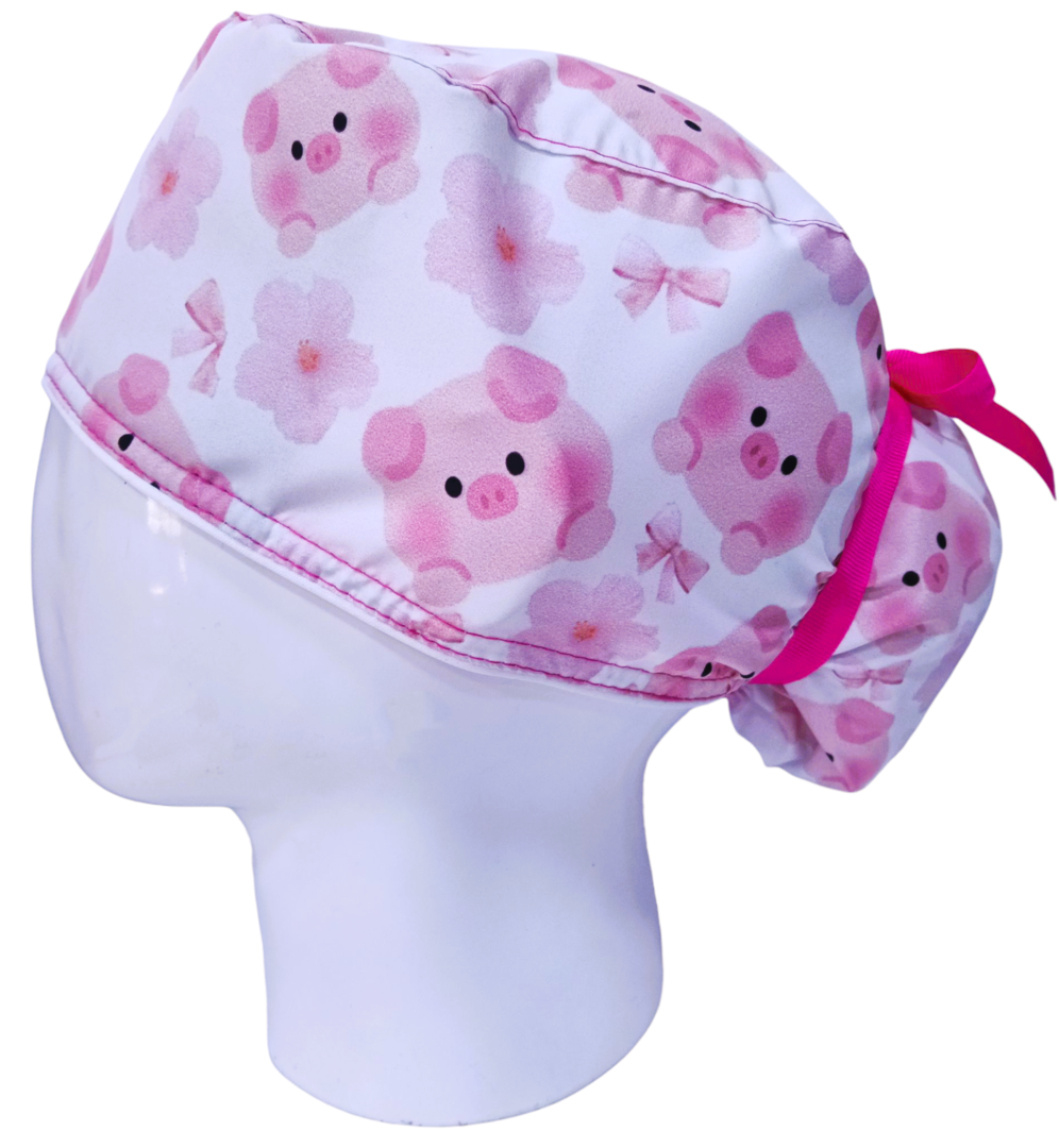 Gorro Quirúrgico Mujer y Portacarnet Cerdito Blanco Caritas - gorro antifluido para mujer Doctools - foto 1