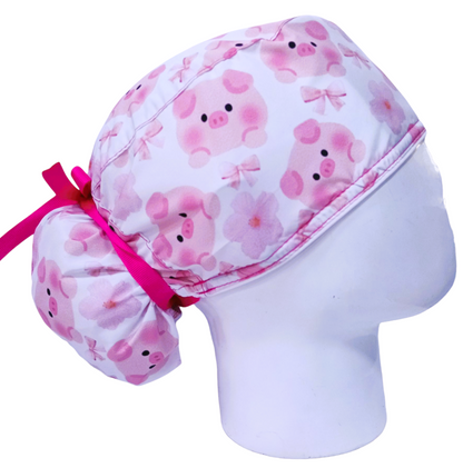 Gorro Quirúrgico Mujer y Portacarnet Cerdito Blanco Caritas - gorro antifluido para mujer Doctools - foto 2