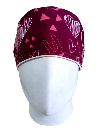Gorro Quirúrgico Mujer y Portacarnet I Love You Vinotinto - gorro antifluido para mujer Doctools - foto 3