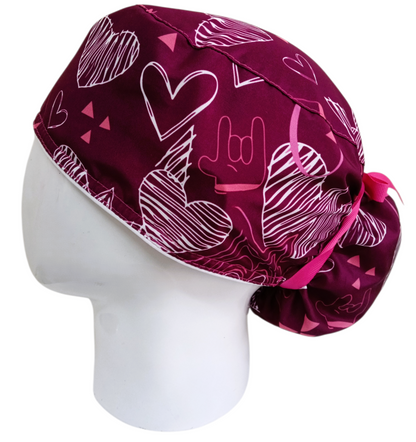 Gorro Quirúrgico Mujer y Portacarnet I Love You Vinotinto - gorro antifluido para mujer Doctools - foto 1