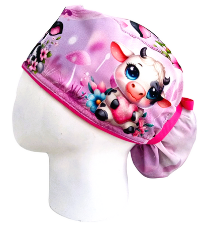 Gorro Quirúrgico Mujer y Portacarnet Vaquita Rosa - gorro antifluido para mujer Doctools - foto 1