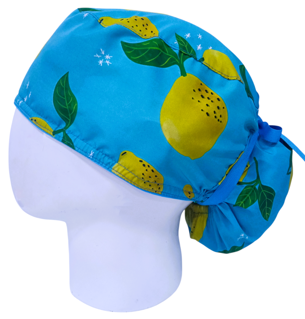 Gorro Quirúrgico Mujer y Portacarnet Limones Azul - gorro antifluido para mujer Doctools - foto 1