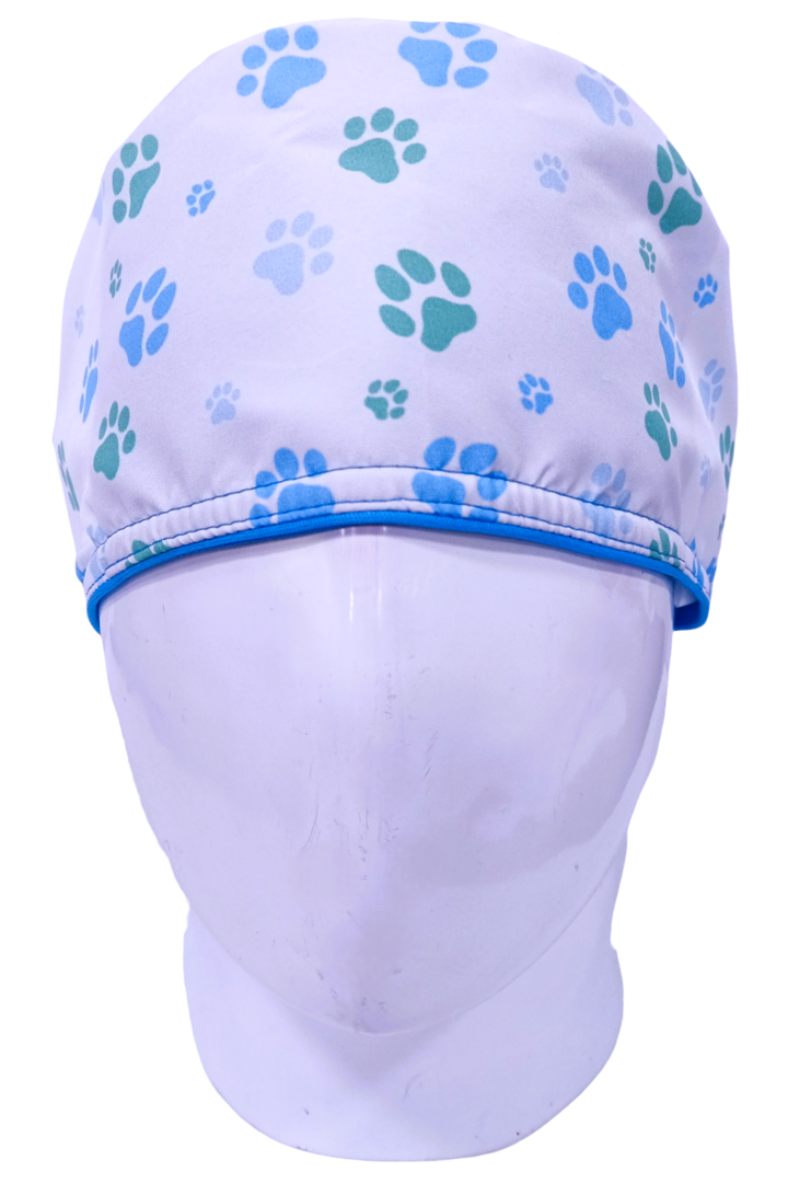 Gorro Quirúrgico Mujer y Portacarnet Huellas Blanco - gorro antifluido para mujer Doctools - foto 3