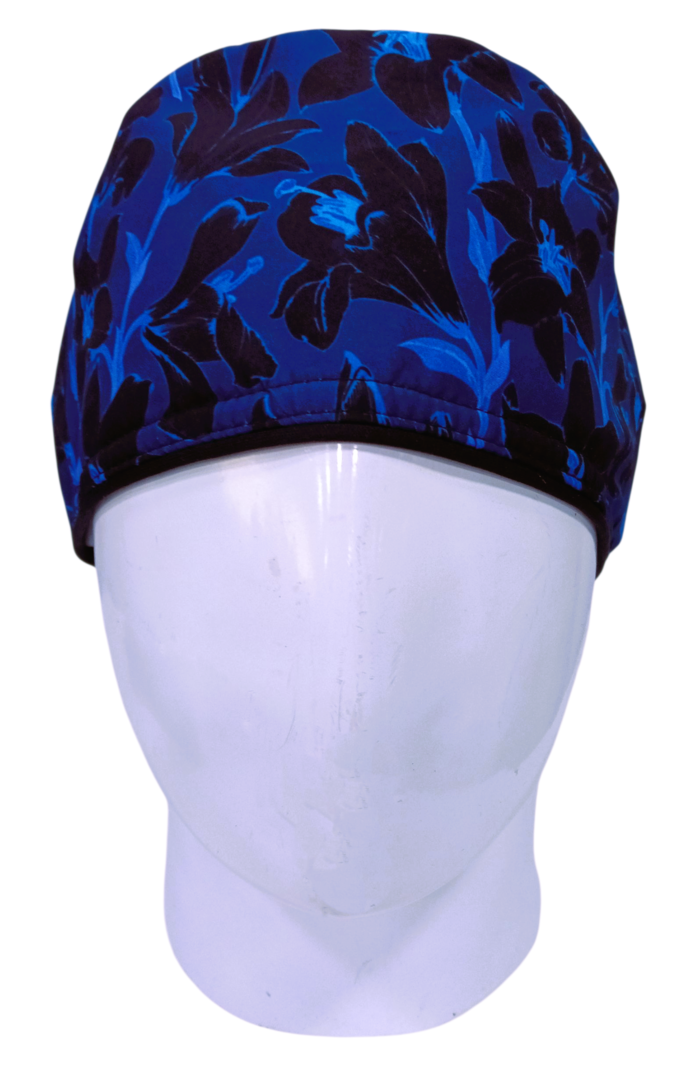 Gorro Quirúrgico Mujer y Portacarnet Flores Azul Eléctrico - gorro antifluido para mujer Doctools - foto 3