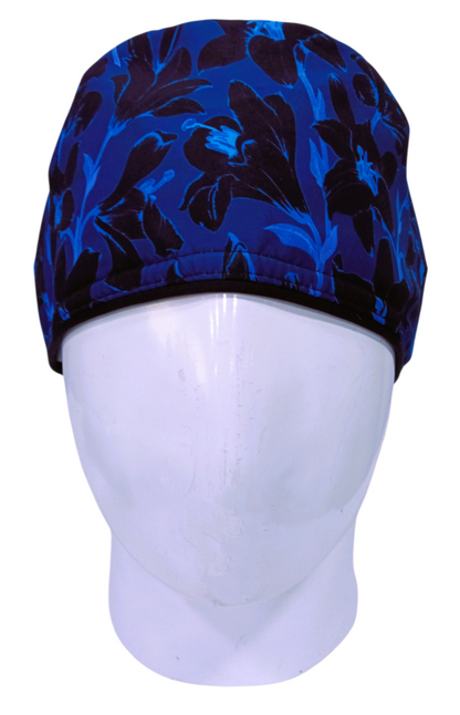 Gorro Quirúrgico Mujer y Portacarnet Flores Azul Eléctrico - gorro antifluido para mujer Doctools - foto 3