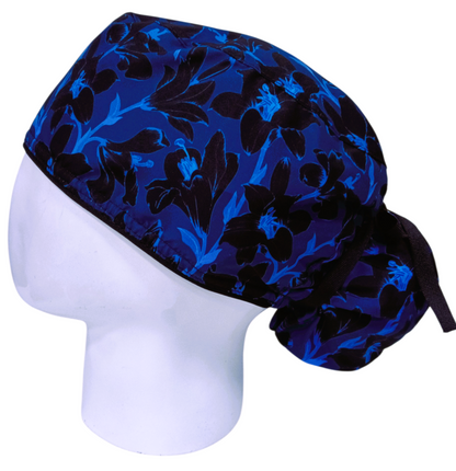 Gorro Quirúrgico Mujer y Portacarnet Flores Azul Eléctrico - gorro antifluido para mujer Doctools - foto 1
