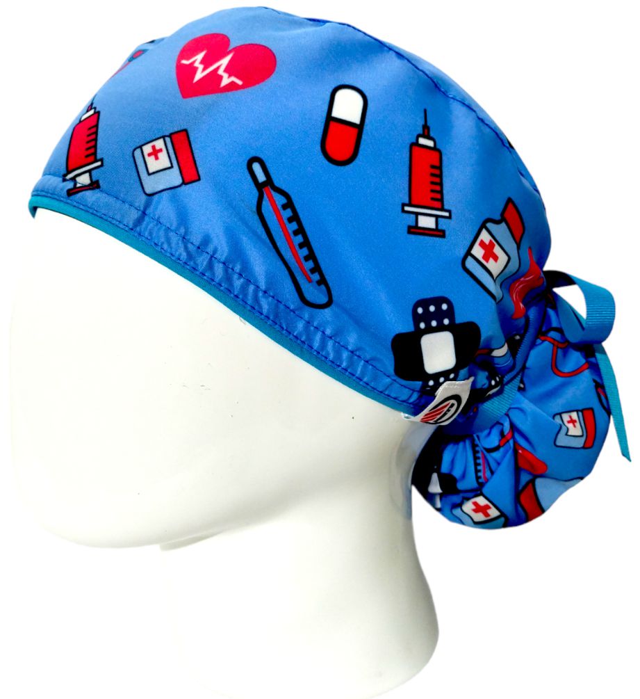 Gorro Quirúrgico Mujer y Portacarnet Íconos Azules - gorro antifluido para mujer Doctools - foto 1