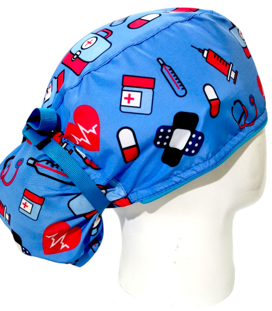 Gorro Quirúrgico Mujer y Portacarnet Íconos Azules - gorro antifluido para mujer Doctools - foto 2