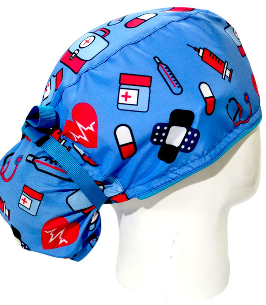 Gorro Quirúrgico Mujer y Portacarnet Íconos Azules - gorro antifluido para mujer Doctools - foto 2