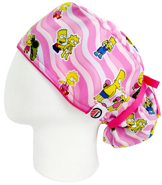 Gorro Quirúrgico Mujer y Portacarnet Lisa y Bart Simpson Rosa - gorro antifluido para mujer Doctools - foto 1