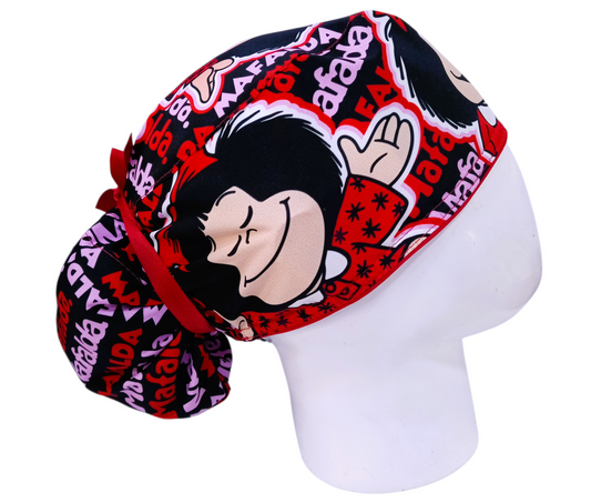 Gorro Quirúrgico Mujer y Portacarnet Mafalda Roja - gorro antifluido para mujer Doctools - foto 2