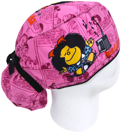 Gorro Quirúrgico Mujer y Portacarnet Mafalda Rosa - gorro antifluido para mujer Doctools - foto 2