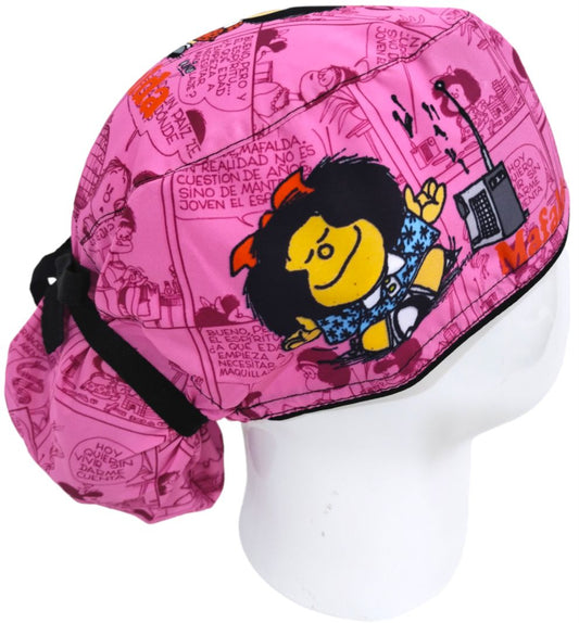 Gorro Quirúrgico Mujer y Portacarnet Mafalda Rosa - gorro antifluido para mujer Doctools - foto 2