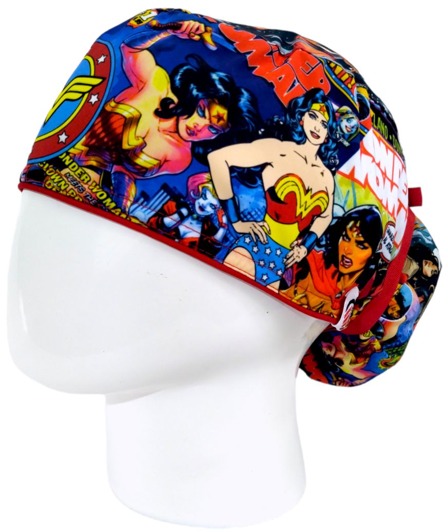 Gorro Quirúrgico Mujer y Portacarnet Mujer Maravilla Rojo - gorro antifluido para mujer Doctools - foto 1