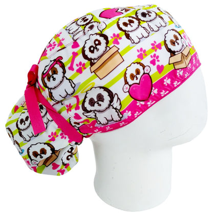 Gorro Quirúrgico Mujer y Portacarnet Perritos Shih Tzu - gorro antifluido para mujer Doctools - foto 2