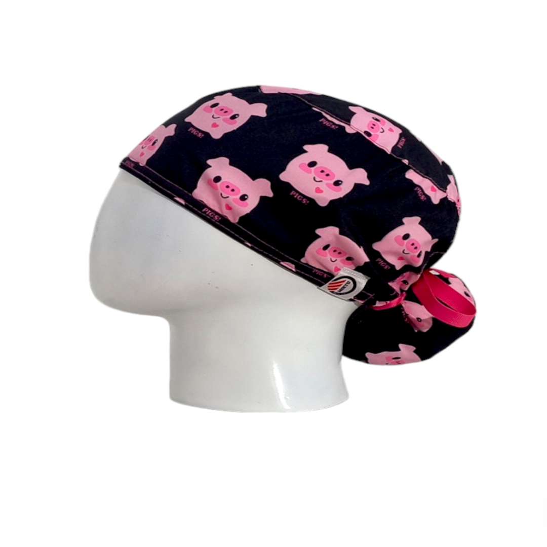 Gorro Quirúrgico Mujer y Portacarnet Cerditos Negro - gorro antifluido para mujer Doctools - foto 1