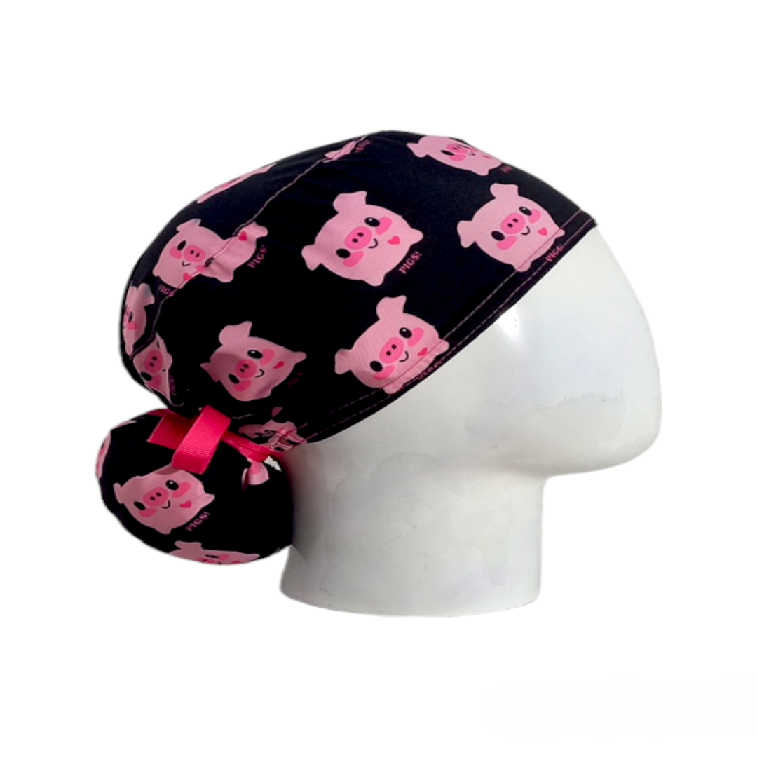 Gorro Quirúrgico Mujer y Portacarnet Cerditos Negro - gorro antifluido para mujer Doctools - foto 2