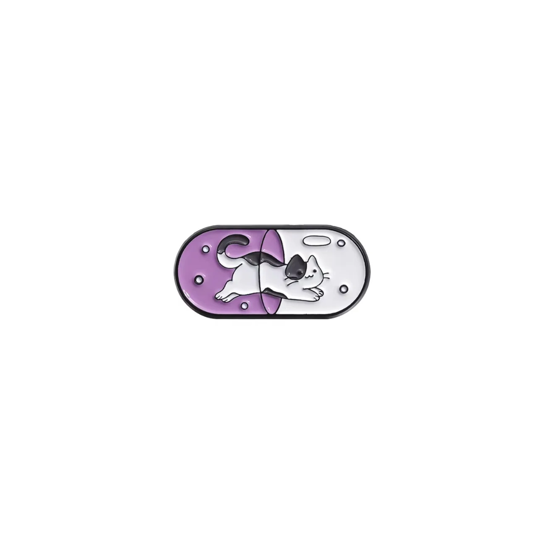 Cat Pill Metal Pin
