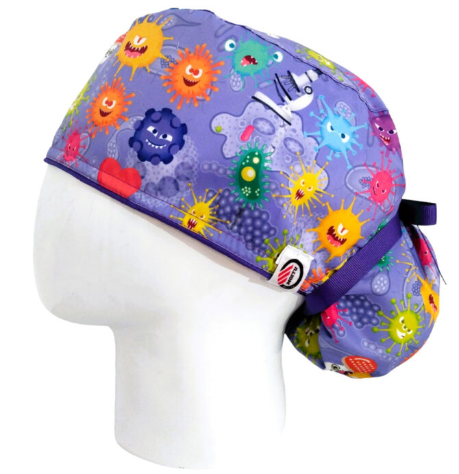 Gorro Quirúrgico Mujer + Lanyard Virus Lila - Imagen 2