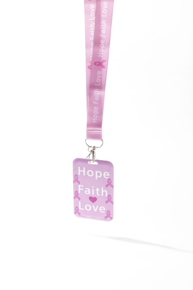 Porta Carnet (Lanyard) Hope, Faith, Love: Cancer De Mama