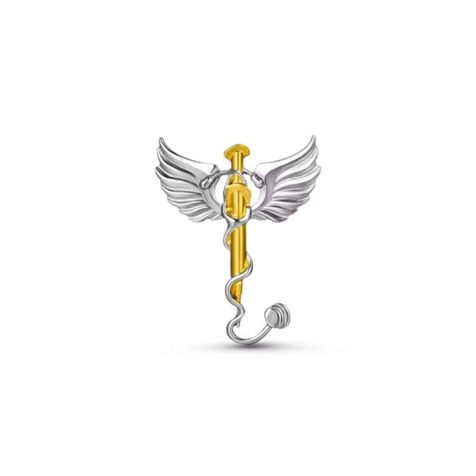 Pin Metálico Caduceo Jeringa