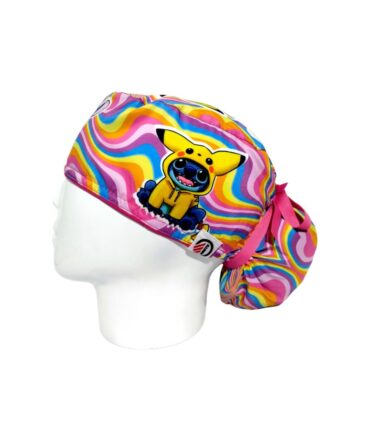 Gorro Quirúrgico Mujer + Lanyard Pikachu & Stitch Psicodélico