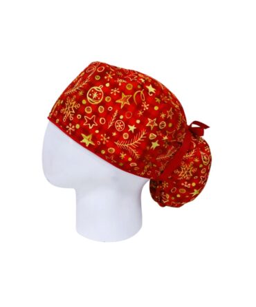 Gorro Quirúrgico Mujer + Lanyard Navidad Estelar Rojo